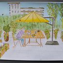 My project in Exploratory Sketchbook: Find Your Drawing Style course. Self portrait on patio. . Schițe, Creativitate, Desen, Pictură în acuarelă, Caiet de schițe, Pictură cu guașă & Ilustrație tradițională de Natalia Cheinman - 12.03.2021