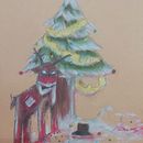 Dibuix de nadal- Arbre, cérvol i ninot de neu. . Desenho, e Desenho artístico projeto de Isabella Rodríguez - 05.12.2021