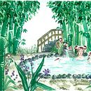 Taking a bath in the onsen. Ilustração tradicional, Desenho, e Pintura em aquarela projeto de Elisa Bresciani - 07.12.2021