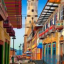 Calle Real, Santuario, Risaralda, Colombia. Paisaje Cultural Cafetero Colombiano PCCC . Un proyecto de Ilustración tradicional, Arquitectura, Paisajismo e Ilustración digital de Juan Guillermo Gil Garcia - 20.12.2021