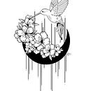Hummingbird and Cherry Blossoms/ tattoo design. Projekt z dziedziny Design, Trad, c, jna ilustracja i Projektowanie tatuaż użytkownika Jasmarie Novak - 13.01.2022