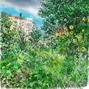 Sunflower Square in Kreuzberg, Berlin. Ilustração tradicional, Pintura, Desenho, Ilustração digital, Desenho artístico, Desenho digital, Pintura digital e Ilustração naturalista projeto de Daniela Nasiff Lavaselli - 18.01.2022