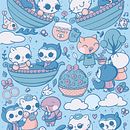 Interpretación kawaii de “El búho y el gato” de Edward Lear. Un proyecto de Ilustración tradicional, Diseño de complementos, Creatividad, Dibujo, Ilustración digital y Literatura infantil						 de kassie_boyd - 24.01.2022