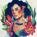 Meu projeto do curso: Retrato ilustrado com elementos botânicos. Een project van Traditionele illustratie, Digitale illustratie,  Botanische illustratie y Digitale tekening van Thaís Silva - 18.02.2022