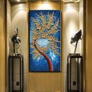 Vertical Wall Art Hand-Painted Floral Tree Canvas Wall Art Gold Blue Oil Painting Modern Thick Texture Artwork  . Arahan Seni, Seni, Kerajinan, Seni Rupa, Dekorasi, Lukisan Min, Dan ak proyek oleh Jenny Li - 03.09.2022