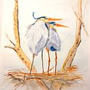 Great Blue Herons on nest . Lukisan Cat Air proyek oleh Anne - 05.05.2022