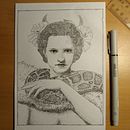 My project for course: Ink Portraits with Lines and Dots. Un progetto di Disegno a matita, Disegno, Disegno realistico, Disegno anatomico e Illustrazione con inchiostro di Kerrie Kubisch - 11.06.2022