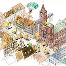 Chiens au centre ville touristique de Strasbourg. Een project van Traditionele illustratie van Julia Coffre - 11.06.2022
