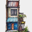 My project for course : Expressive Architectural Sketching with Colored Markers / Picture inspired by Retrog19, Yosshytown and Kozoan. Un projet de Esquisse , Dessin, Illustration architecturale, Carnet de croquis et Illustration à l'encre de Poch Boonwirut - 22.06.2022