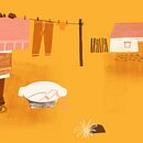  O menino e o vento. Design, Ilustração tradicional, Colagem, Ilustração digital, Ilustração infantil, Design digital, e Álbum ilustrado projeto de Christiane Tragante - 01.07.2022