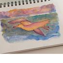 Skyrat in flight at sunset - watercolor on paper . % Hannah Gunsch tarafından hazırlanan Geleneksel illüstras, on, Sanat ve El Sanatları, Eskiz çizimi, Sulubo, Ve a Resim projesi - 07.20.2022