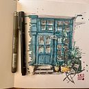 Mon projet du cours : Esquisses d'architecture expressives aux feutres de couleur. Projekt z dziedziny Sketching,  R, sunek,  R, sunek architektoniczn, Sketchbook,  R i sunek atramentem użytkownika Audrey Flament - 20.08.2022