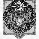 Tigre lunar. Ilustração tradicional, e Desenho digital projeto de Sofía Ortega - 20.08.2022