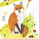 Poster with fox for children's room. Un proyecto de Ilustración tradicional, Pintura, Decoración de interiores e Ilustración infantil de Patrycja Findzińska - 26.09.2022