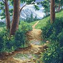 "Path through the woods" Ein Projekt aus dem Bereich Traditionelle Illustration, Kinderillustration, Kreativität, Comic, Digitale Illustration, Digitale Zeichnung, Digitale Malerei und Concept Art von Adrian Sonnberger - 05.09.2022