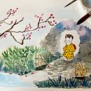 Meu projeto do curso: Ilustração em aquarela com influência japonesa. Een project van Traditionele illustratie,  Tekening y Aquarelschilderen van Rebecca Tavares - 13.09.2022