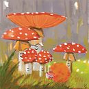 Happy Hedgehog  meets mushroom mates 🦔😊🥰🍄. Traditional illustration project by Jacoline - 09.13.2022