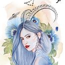 Chica Capricornio - Serie Horóscopos. Traditional illustration, Design, Character Design, Editorial Design, Fine Arts, Graphic Design, and Watercolor Painting project by Sherezade Beltrán - 09.15.2022