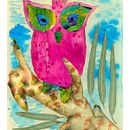 Pink Owl. Traditional illustration, Painting, Collage, Creativit, Drawing, Watercolor Painting, and Naturalistic Illustration project by Sandra Cartellone - 09.23.2022