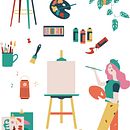 Painting studio stationary. Un progetto di Illustrazione tradizionale, Graphic design, Packaging, Illustrazione vettoriale, Illustrazione digitale, Stationer e Design di Marwa Hayat - 12.10.2022