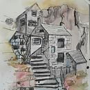 Mon projet du cours : Esquisses d'architecture expressives aux feutres de couleur. Esboçado, Desenho, Ilustração arquitetônica, Sketchbook e Ilustração com tinta projeto de Edwige Damron - 24.10.2022