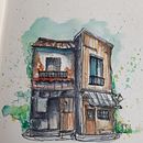 Mon projet du cours : Esquisses d'architecture expressives aux feutres de couleur. Un proyecto de Bocetado, Dibujo, Ilustración arquitectónica, Sketchbook e Ilustración con tinta de Mireille Rivet Lauriol - 27.10.2022