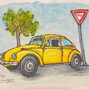 Volkswagen car with watercolors . Ilustração tradicional, Arte urbana, Desenho, e Pintura em aquarela projeto de Claudia Navarro - 13.11.2022