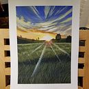 Sunset Over a Grassy Field. Un proyecto de Ilustración tradicional de Alyssa - 15.11.2022