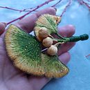 Ginkgo leaf brooch. Accessor, Design, Embroider, Jewelr, and Design project by Vaida - 11.17.2022