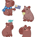 El carpincho uruguayo - pack de stickers. Traditional illustration, Character Design, and Manga project by Alexa Brito - 11.27.2022
