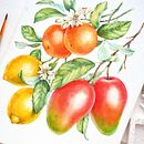 Watercolor Florals and Fruits for Monarte. Un proyecto de Ilustración tradicional, Pintura a la acuarela y Diseño de moda de Katerina Kolberg - 01.02.2018