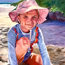 Oil portrait of a girl on the beach, 11 x 14”. Un proyecto de Pintura al óleo y Pintura de Winona Wong - 01.01.2023