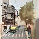 Mi proyecto del curso: Paisajes urbanos en acuarela. Un proyecto de Bellas Artes, Pintura a la acuarela e Ilustración arquitectónica de Iban Sarabia Casellas - 05.01.2023