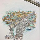 Luís I Bridge - Porto, PT. Traditional illustration, and Architecture project by Patty Ledo - 01.20.2023