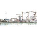 Construction du Grand Paris - Encre et aquarelle - 2021. Un proyecto de Ilustración tradicional, Ilustración arquitectónica, Arte urbano y Pintura a la acuarela de Domi B - 03.02.2023