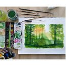 Mon projet du cours : Paysages oniriques à l'aquarelle : capturez la lumière. Pintura, e Pintura em aquarela projeto de Ophélie Hardouin - 11.02.2023