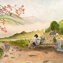 Mon projet du cours : Illustration à l’aquarelle de style japonais. Un proyecto de Ilustración tradicional, Dibujo y Pintura a la acuarela de nicolasbxl - 22.02.2023