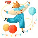 The Marvellous Circus Cat! - Imaginative Character Illustration with Watercolor Final Project. Un proyecto de Diseño de personajes, Pintura, Dibujo, Pintura a la acuarela e Ilustración infantil de Emma Thrussell - 07.03.2022