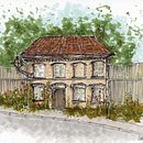 House in Telthusbakken in Oslo. Ilustração tradicional projeto de Anja Fauske - 09.03.2023