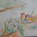 Passaros em aquarela . Un proyecto de Diseño, Ilustración tradicional, Animación, Dibujo y Pintura a la acuarela de Lourdes Ludgero - 21.03.2023