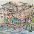 My project for course: Expressive Architectural Sketching with Colored Markers   Houses on the klong in Bangkok Ein Projekt aus dem Bereich Skizzenentwurf, Zeichnung, Architektonische Illustration, Sketchbook und Illustration mit Tinte von Helena Maria - 28.03.2023