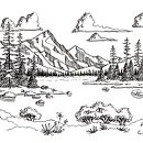 Landscape Ink Sketches. Ilustração com tinta, Esboçado, Design gráfico, Desenho artístico, e Sketchbook projeto de Chris Rusnak - 02.04.2023