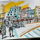 Meu projeto do curso: Sketching urbano: desenhe sua cidade em movimento. Un proyecto de Ilustración tradicional, Bocetado, Dibujo, Pintura a la acuarela, Ilustración arquitectónica y Sketchbook de Cândida Ribeiro - 10.04.2023