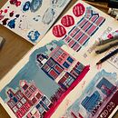 Amsterdam  with Gouache. Un projet de Illustration traditionnelle, Esquisse , Dessin, Illustration architecturale, Carnet de croquis , et Peinture gouache de Bianca Berndsen - 11.04.2023