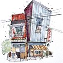 Mein Abschlussprojekt für den Kurs: Expressive Architekturskizzen mit Markern. Un proyecto de Bocetado, Dibujo, Ilustración arquitectónica, Sketchbook e Ilustración con tinta de Janine Mailliet - 19.04.2023