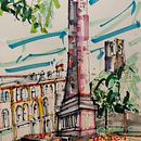Harrogate Cenotaph, Fine liner with colour markers. Un proyecto de Arquitectura, Paisajismo e Ilustración tradicional de Max Robertson - 17.04.2023