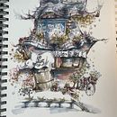 Mein Abschlussprojekt für den Kurs: Expressive Architekturskizzen mit Markern Ein Projekt aus dem Bereich Skizzenentwurf, Zeichnung, Architektonische Illustration, Sketchbook und Illustration mit Tinte von millis_season - 13.04.2023