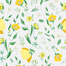 yellow spring flowers - pattern design. Un proyecto de Diseño, Ilustración tradicional, Pattern Design, Packaging, Papercraft, Ilustración vectorial e Ilustración botánica de Francesca Del Vecchio - 02.05.2023