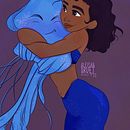 Mermaid Hugging Jellyfish Companion. Un proyecto de Ilustración tradicional de Aleisha Druet - 12.05.2023