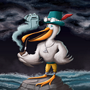 The Pelican & the Catfish. Ilustração tradicional, Design de personagens, Ilustração digital, e Pintura digital projeto de Jordi Casulleras - 14.07.2023